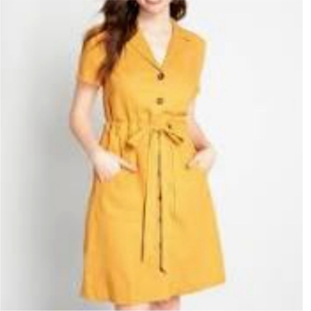 Mothcloth Enthralled Again linen-blend button front dress tie waist‎ size M